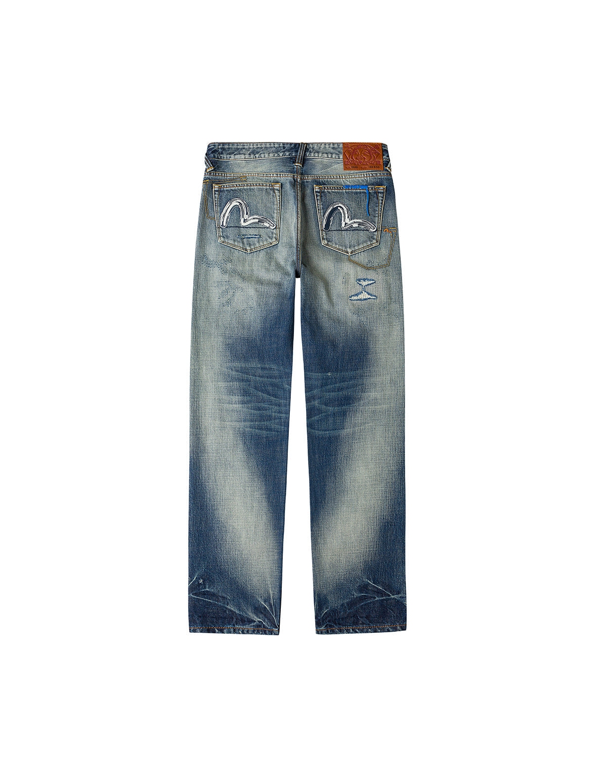 7-Pocket Design with Seagull Embroidery Washed Regular Fit Jeans #2020